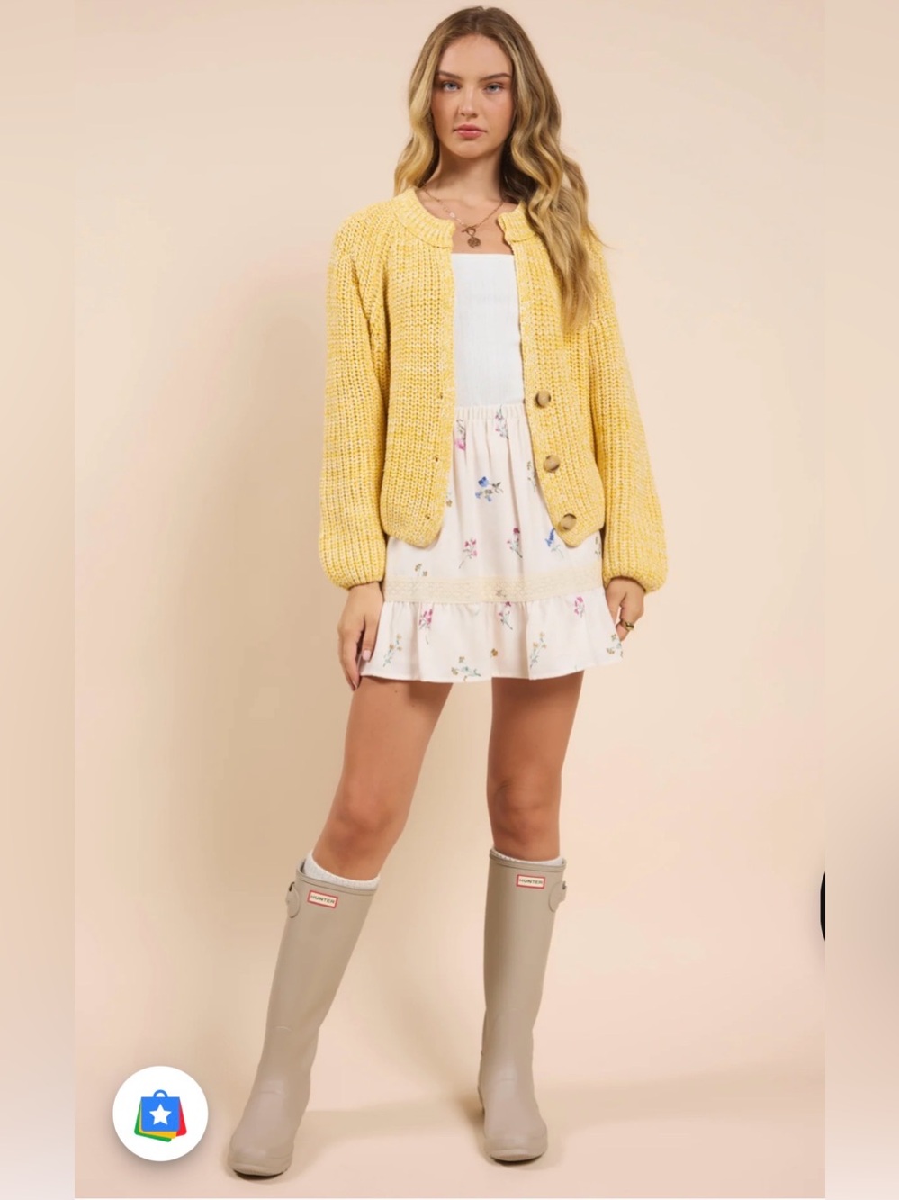 Sadie & Sage Yellow Chunky Knit Button Cardigan Sweater | Small | Cottagecore